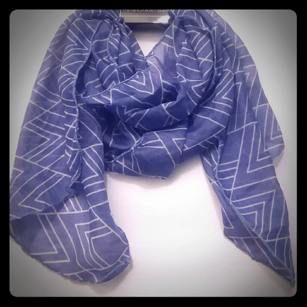 Blue and White Chevron Scarf